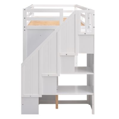 Streamdale 3-Shelf Loft Bed with Storage Units and Ladder