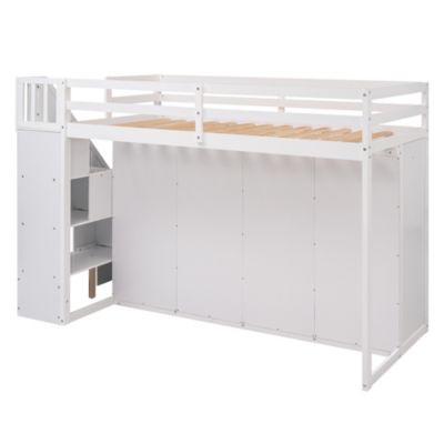Streamdale 3-Shelf Loft Bed with Storage Units and Ladder