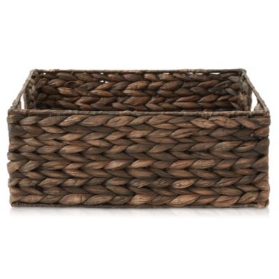(Set of 4) Water Hyacinth 10&amp;#x22;x13&amp;#x22;x5&amp;#x22; Pantry Baskets w/ Chalkboard Labels and Marker - Espresso, Woven Storage Bins for Kitchen Shelves