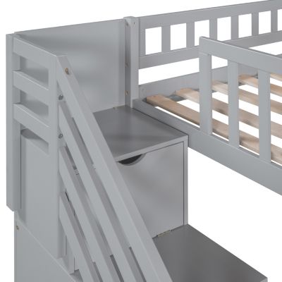 Streamdale Stairway Twin Size Loft Bed With Two Drawers And Slide