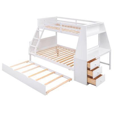 3-in-1 Bunk Bed with Desk, Trundle & Storage