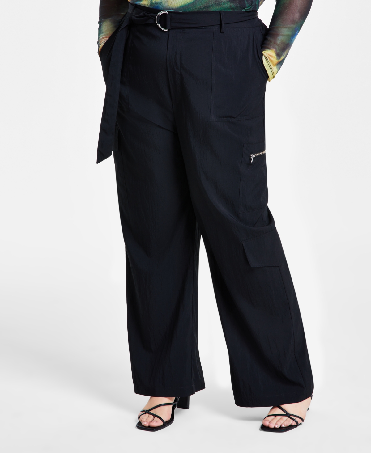 Bar Iii Trendy Plus Size Belted Cargo Pants, Created for Macy's