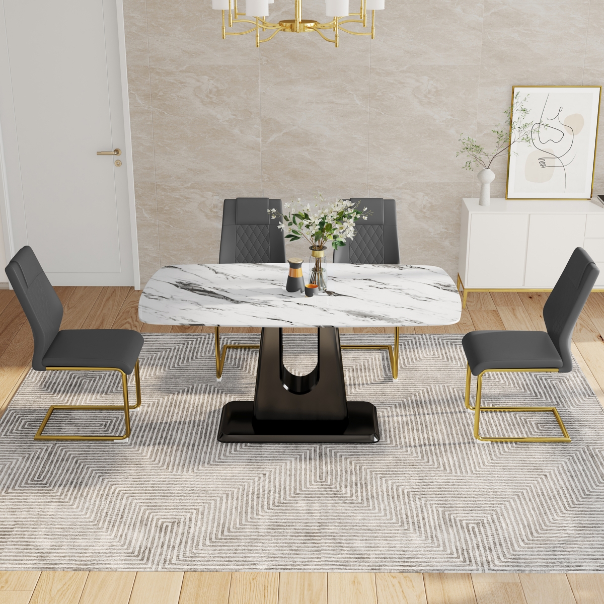 Simplie Fun Ultra-Modern Dining Table for 6-8, Multipurpose and Easy Assembly - Black+gold