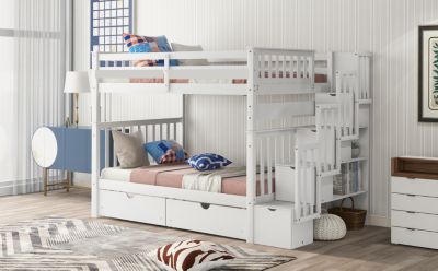 Streamdale Full Over Full Bunk Bed With Shelves And 6 Storage Drawers