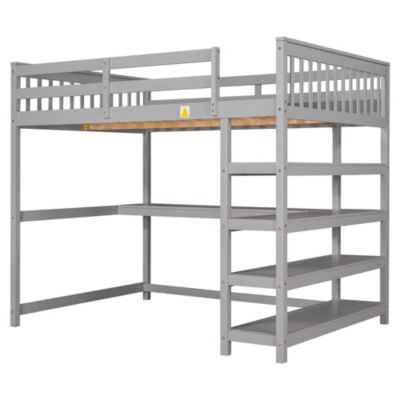 Streamdale Full Size Loft Bed With Storage Shelves And Under-Bed Desk