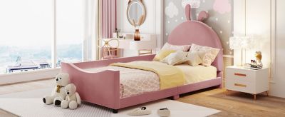 Streamdale Twin Size Upholstered Daybed With Rabbit Ear Shaped Headboard, Pink