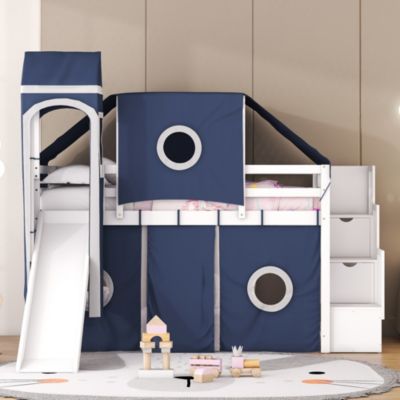 Twin Size Loft Bed with Tent and Tower