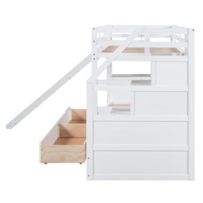 Twin Bunk Bed with Storage, Slide, Desk, and Drawers