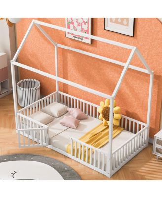 Streamdale Twin Size Metal House Bed With Fence And Door