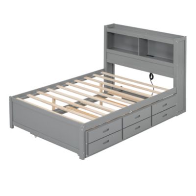 Full Size Platform Bed With Trundle, Drawers And USB Plugs