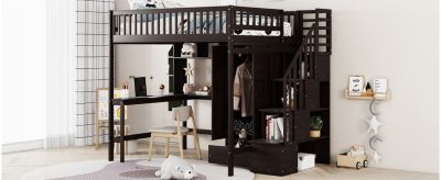 Streamdale Full Size Loft Bed With Bookshelf, Drawers, Desk, And Wardrobe White