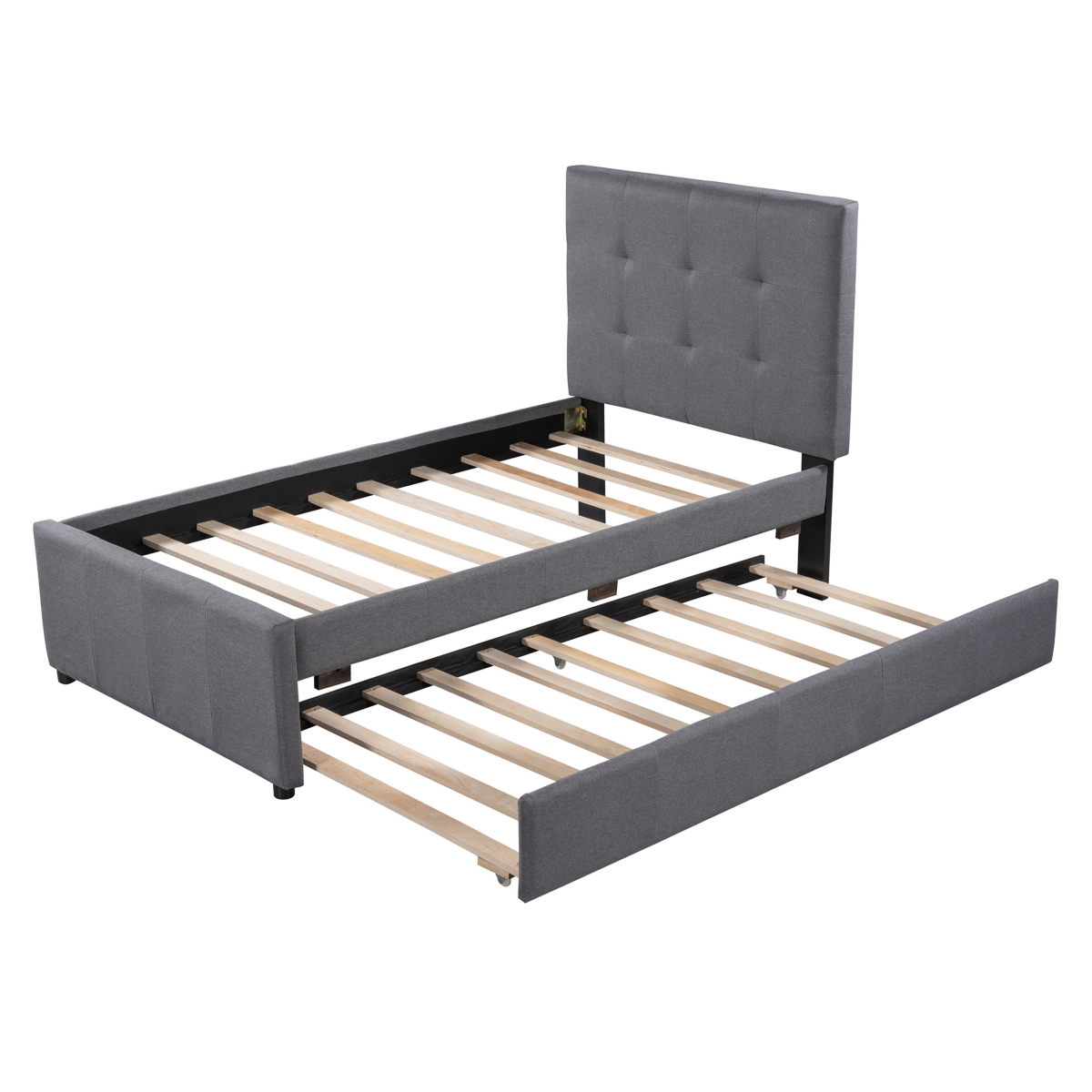 Streamdale Furniture Linen Upholstered Platform Bed With Headboard And Trundle, Twin