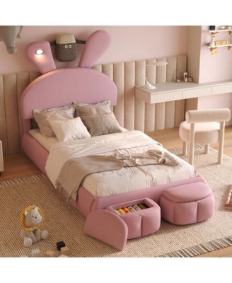 Streamdale Kids Twin Bed with Cartoon Headboard & Light