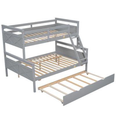 Streamdale Twin/Full Bunk Bed, Trundle, Safety Rails, Gray