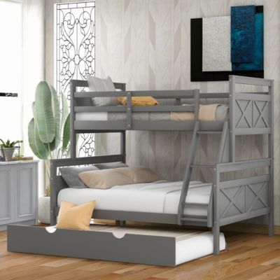 Streamdale Twin/Full Bunk Bed, Trundle, Safety Rails, Gray