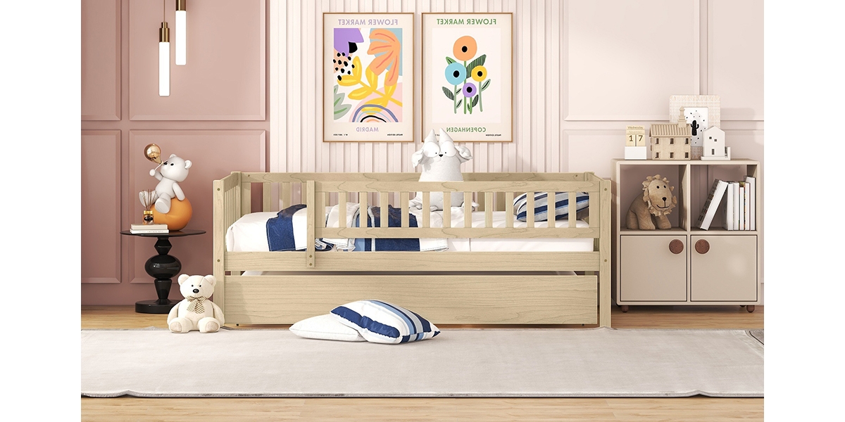 Streamdale Twin Wood Daybed With Trundle And Fence Guardrails