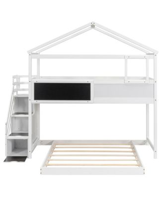 Over Full House Bunk Bed With Storage Staircase And Blackboard