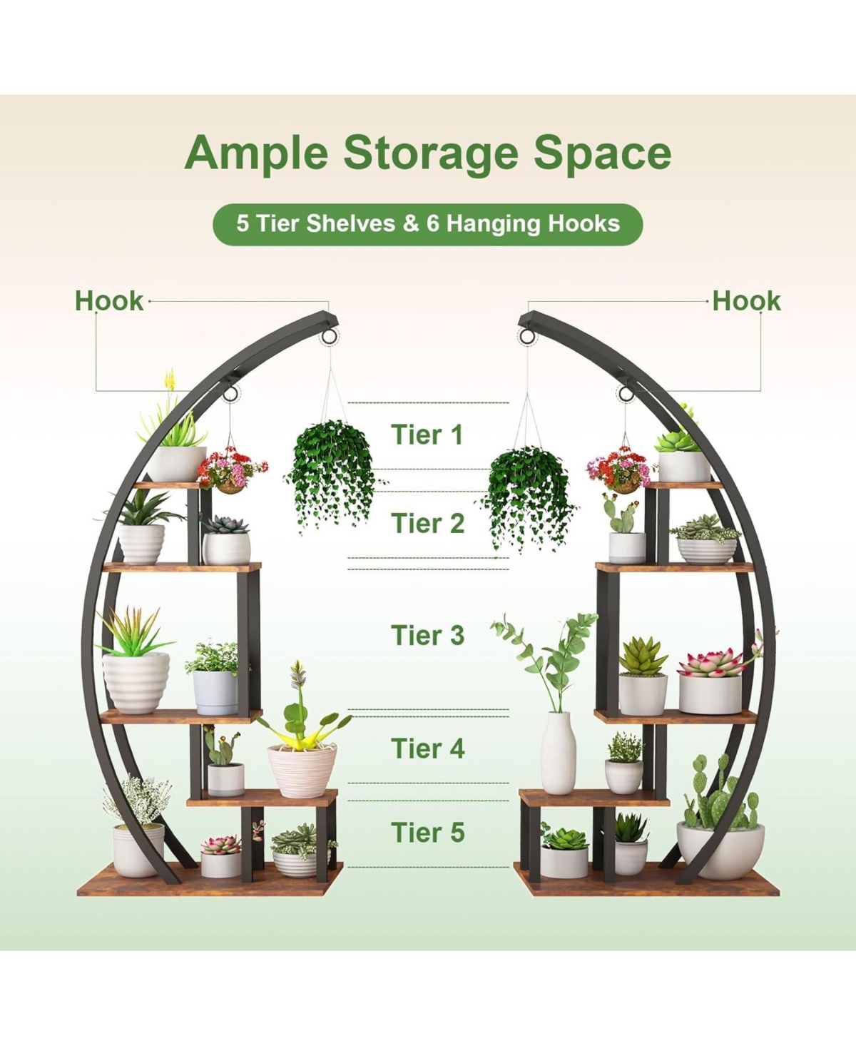 gaomon Metal Plant Stand Indoor 5 Tier Half Moon Shape Ladder Display Rack