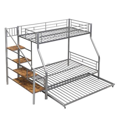 Streamdale Silver Metal Bunk Bed with Trundle and Storage