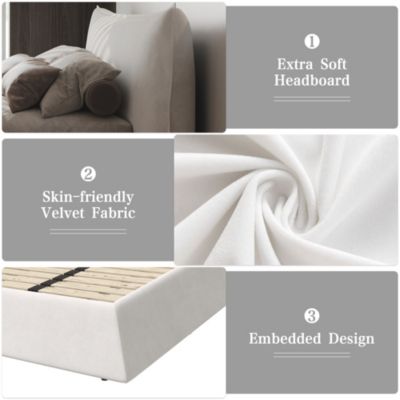 Streamdale Cream Velvet King Platform Bedwagon