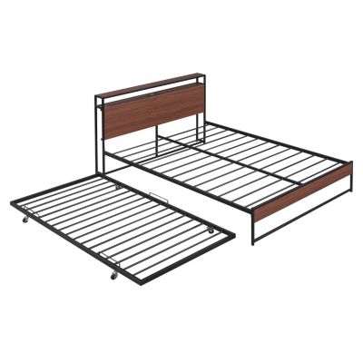 Streamdale Queen Metal Platform Bed w/ Trundle, USBs