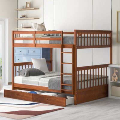 Streamdale Espresso Bunk Bed with Drawers and Ladders