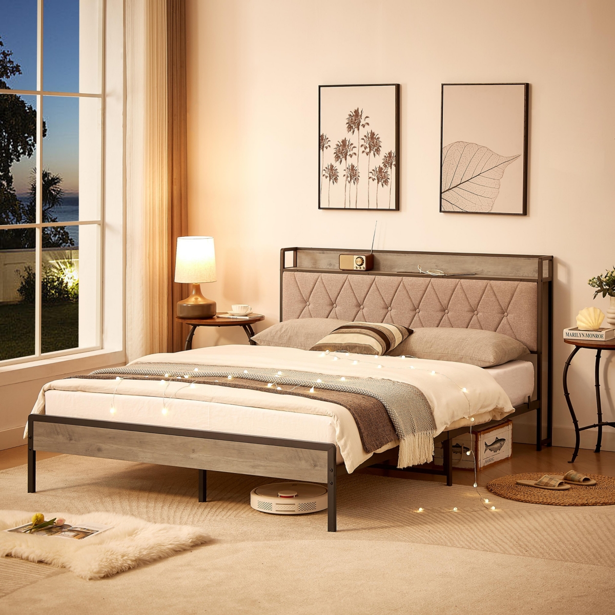 Streamdale Furniture Bed Frame With Charging Station Size, 87.8
