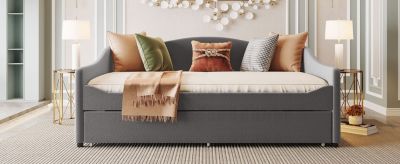 Streamdale Teddy Fleece Full Size Upholstered Daybed With Light And Trundle