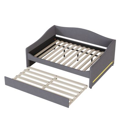 Streamdale Teddy Fleece Full Size Upholstered Daybed With Light And Trundle