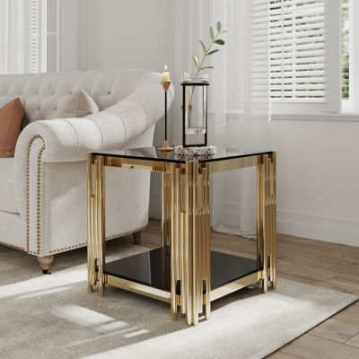 Mirrored Glass End Table with Gold Frame, 20
