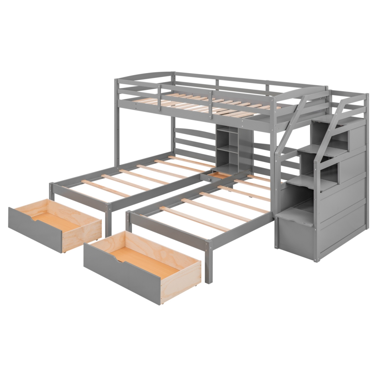 Streamdale Furniture Twin Over Twin Twin Bunk Bed, Triple Bunk Bed With Drawers, Staircase With Storage