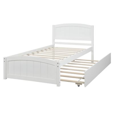 Twin Size Wooden Platform Bed With Trundle