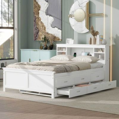 Twin Platform Bed with Storage, USB, Trundle, and Drawers