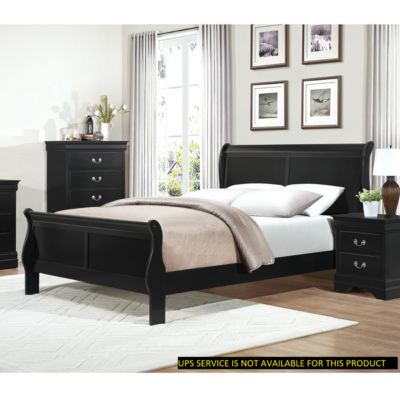 Black Finish Louis Philippe Style 1 Piece Queen Size Sleigh Bed Traditional Design Furniture