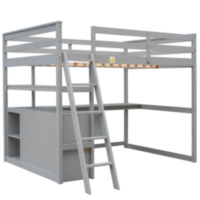 Streamdale Full Size Loft Bed With Desk And Shelves, Two Built-In Drawers