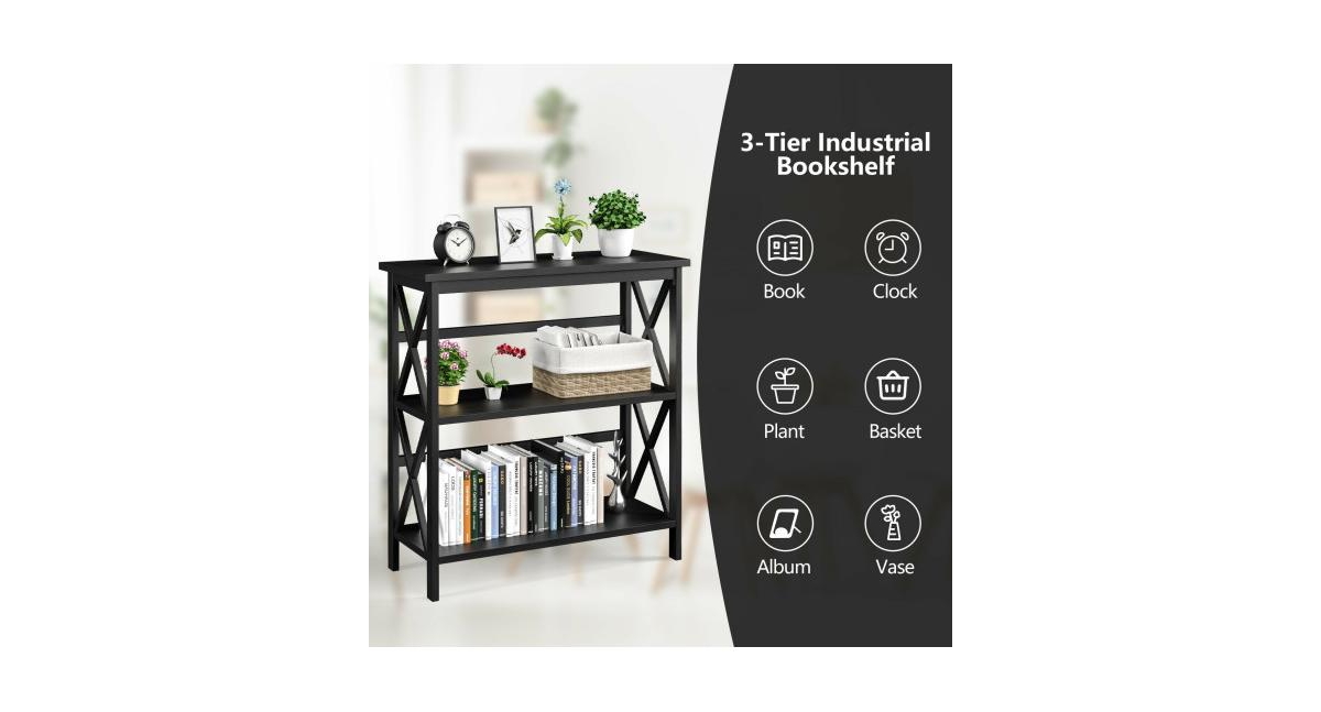 Slickblue 3-Tier Bookshelf Wooden Open Storage Bookcase for Home Office