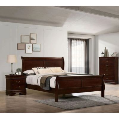 Queen Size Bed Cherry Louis Philippe Solid Wood 1 Piece Bed Bedroom Sleigh Bed Bedroom Furniture
