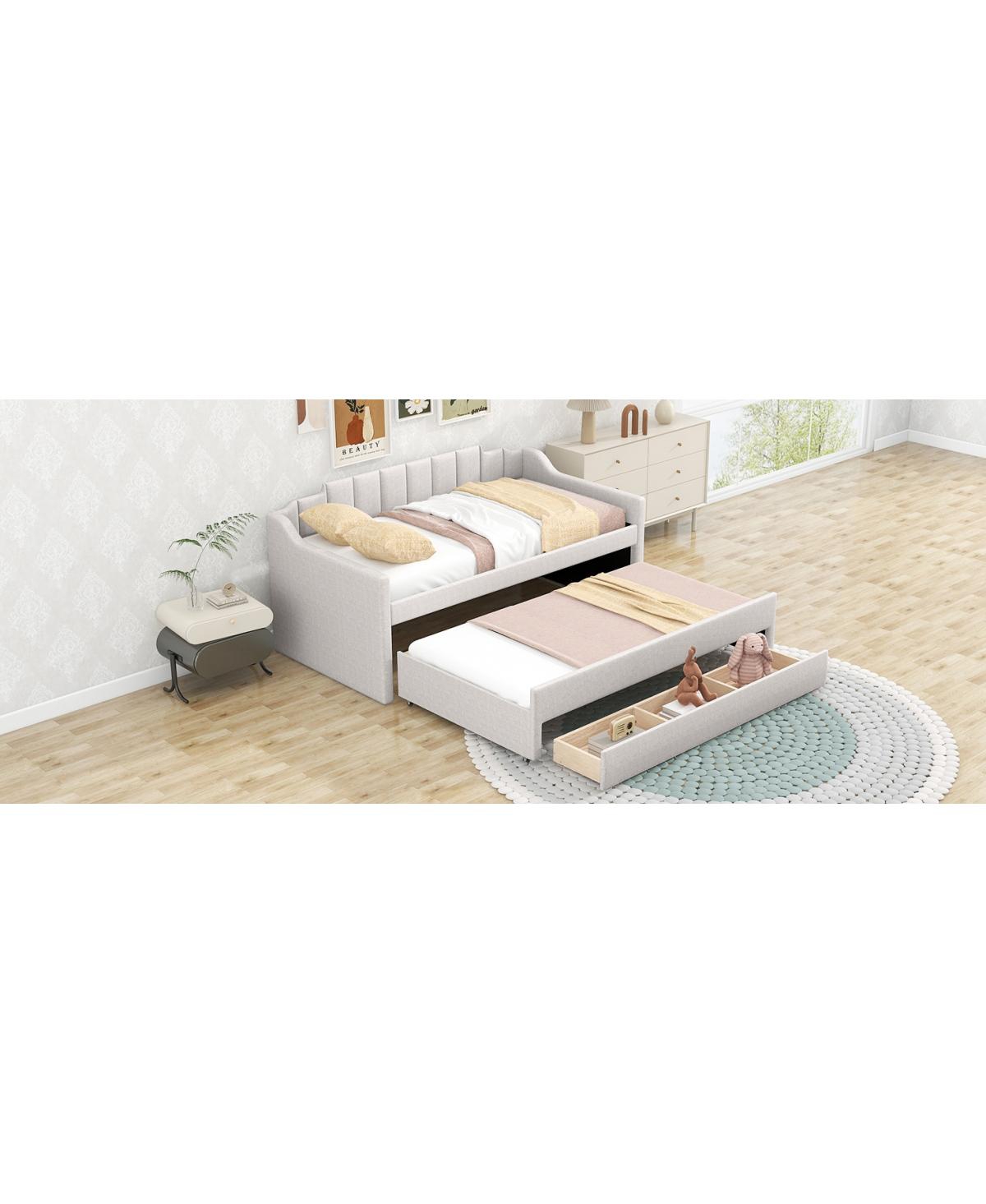 Simplie Fun Twin Upholstered Daybed With Trundle And Three Drawers