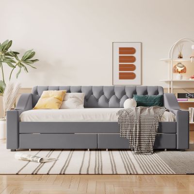 Twin Size Upholstered Daybed With Storage Armrests And USB Port
