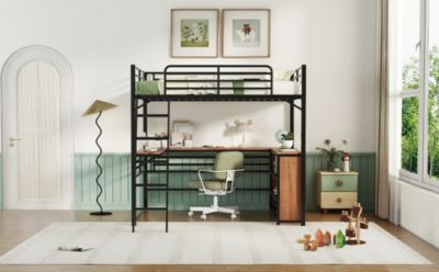 Streamdale Metal Loft Bed with Shelving and L-Desk