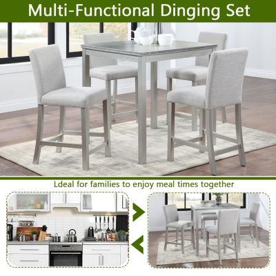Elegant 5-Pc Wood Counter Dining Set w/ Upholstered Chairs