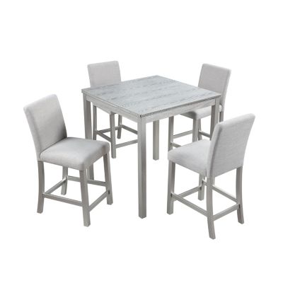 Elegant 5-Pc Wood Counter Dining Set w/ Upholstered Chairs