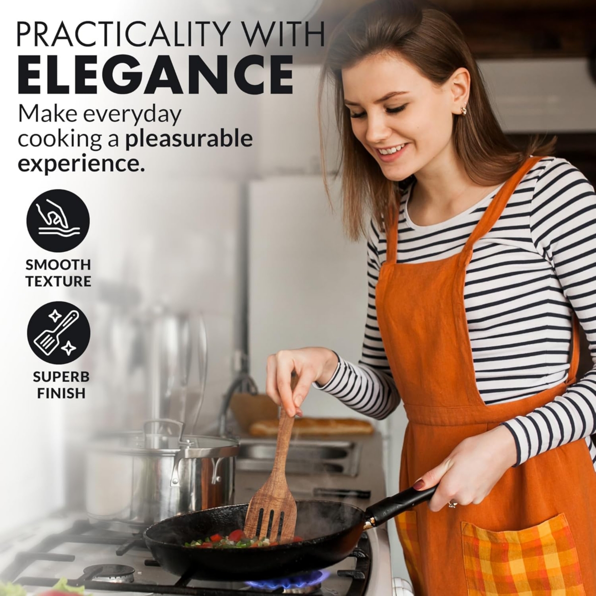 Zulay Kitchen 5-Piece Natural Teak Wooden Utensils for Cooking