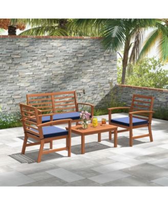 4 Pieces Outdoor Furniture Set with Stable Acacia Wood Frame