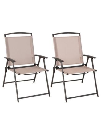 Set of 2 Patio Dining Chairs with Armrests and Rustproof Steel Frame-Beige