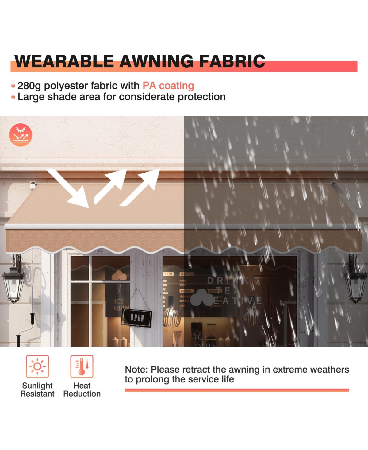 Slickblue 8 x 6.6 Feet Patio Retractable Awning with Manual Crank Handle