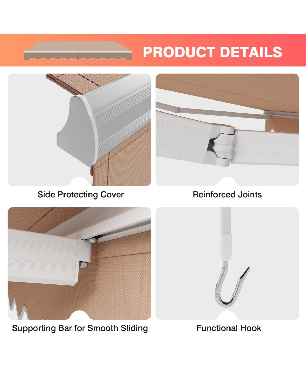 Slickblue 8 x 6.6 Feet Patio Retractable Awning with Manual Crank Handle