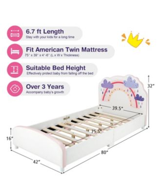 Kids Twin Size Upholstered Platform Wooden Bed with Rainbow Pattern