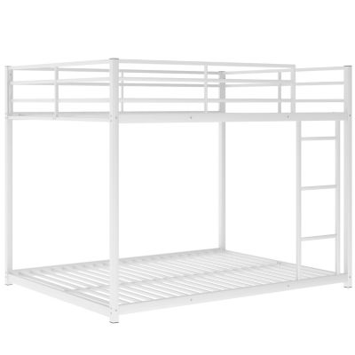 Full Over Full Metal Bunk Bed, Low Bunk Bed With Ladder, Silver
