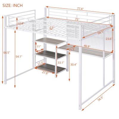 Streamdale Metal Loft Bed with Desk, Shelves & Ladder